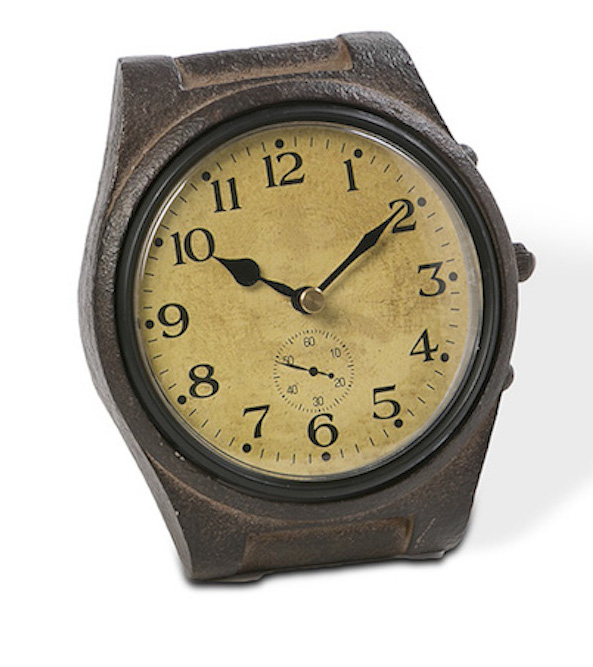 Em resina, relógio de mesa modelo vintage, 13 x 11 x 14 cm, R$ 89,00